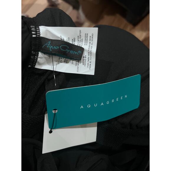 Aqua Green Black High Neck One Piece Attached Brief Swim Dress Plus Size 24 New - Picture 11 of 13